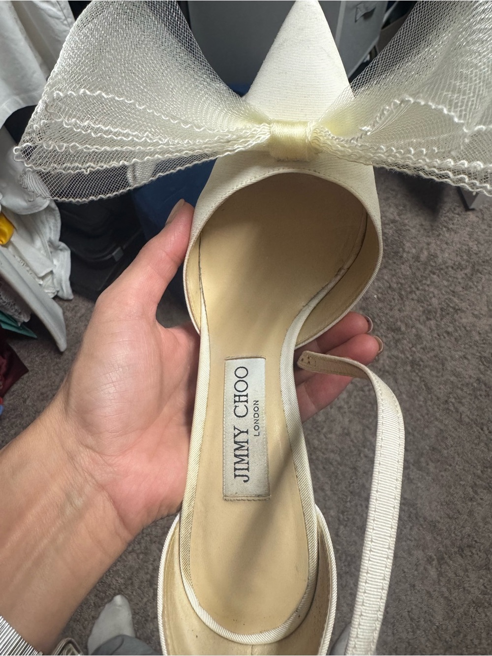 Jimmy Choo White Satin Pointed-Toe Bow Ankle-Strap Pumps - Picture 5 of 5